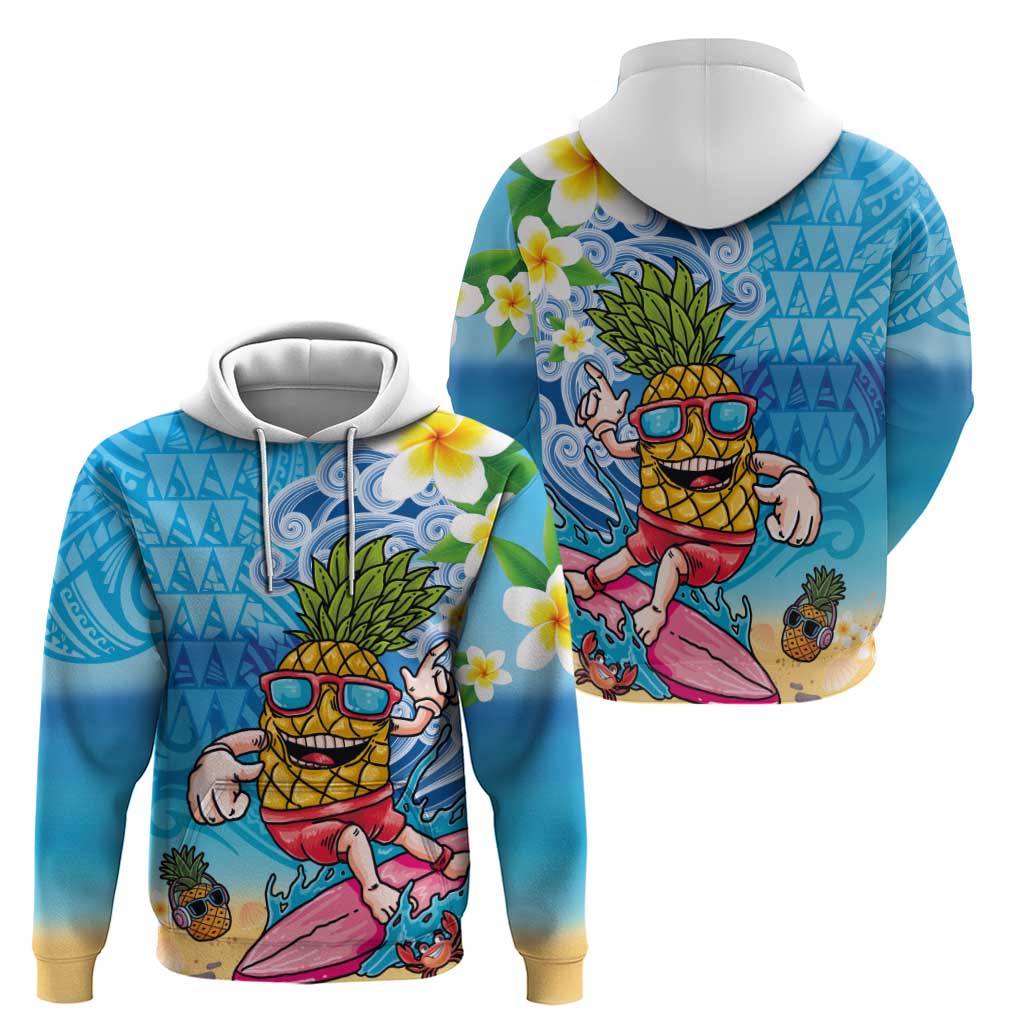 Hawaiian Funny Pineapple Surfing Zip Hoodie Beach with Tribal Kakau and Plumeria LT03 - Polynesian Pride