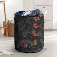 Hawaiian Taro Leaves and Ohia Lehua Laundry Basket Polynesian Tribal Art Tropical Plants Motifs Grayscale LT03 Multicolor - Polynesian Pride