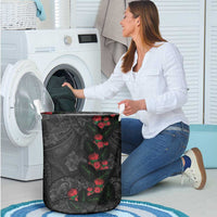 Hawaiian Taro Leaves and Ohia Lehua Laundry Basket Polynesian Tribal Art Tropical Plants Motifs Grayscale LT03 - Polynesian Pride