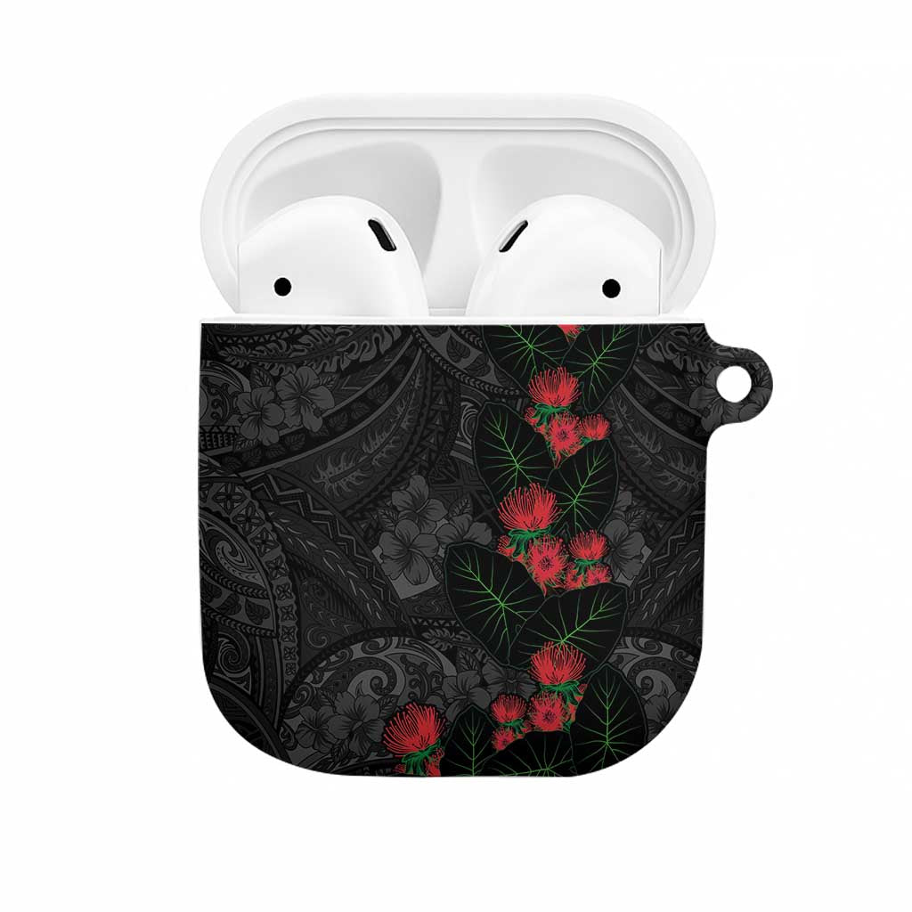 Hawaiian Taro Leaves and Ohia Lehua AirPods Case Polynesian Tribal Art Tropical Plants Motifs Grayscale LT03 Multicolor - Polynesian Pride