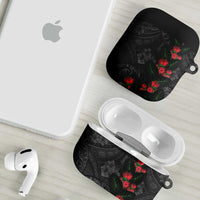 Hawaiian Taro Leaves and Ohia Lehua AirPods Case Polynesian Tribal Art Tropical Plants Motifs Grayscale