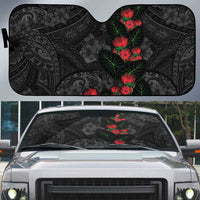 Hawaiian Taro Leaves and Ohia Lehua Auto Sun Shade Polynesian Tribal Art Tropical Plants Motifs Grayscale LT03 Multicolor - Polynesian Pride