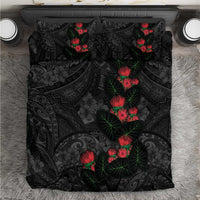 Hawaiian Taro Leaves and Ohia Lehua Bedding Set Polynesian Tribal Art Tropical Plants Motifs Grayscale LT03 Multicolor - Polynesian Pride