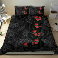 Hawaiian Taro Leaves and Ohia Lehua Bedding Set Polynesian Tribal Art Tropical Plants Motifs Grayscale LT03 - Polynesian Pride