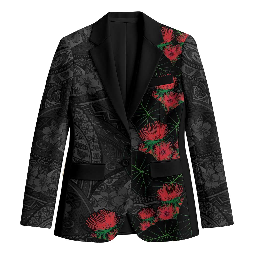 Hawaiian Taro Leaves and Ohia Lehua Blazer Polynesian Tribal Art Tropical Plants Motifs Grayscale LT03 Unisex Multicolor - Polynesian Pride