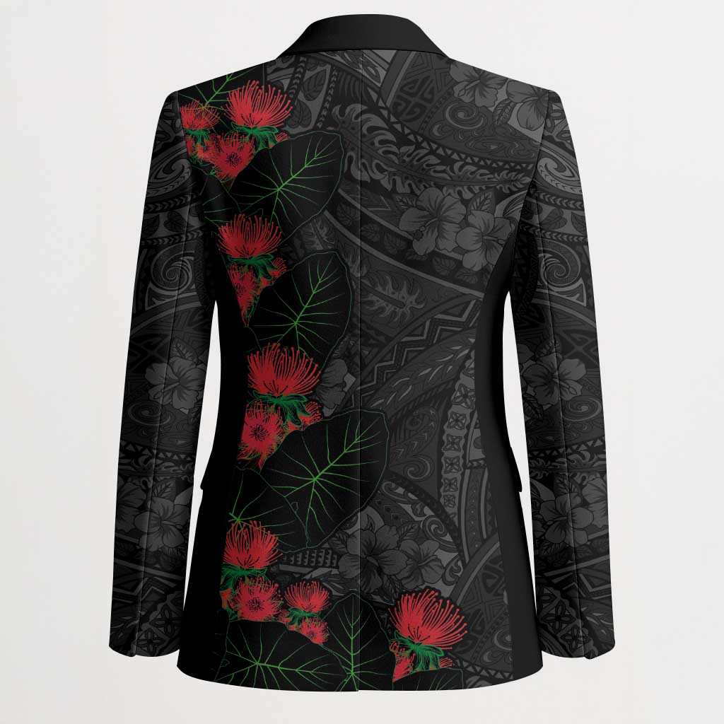 Hawaiian Taro Leaves and Ohia Lehua Blazer Polynesian Tribal Art Tropical Plants Motifs Grayscale LT03 - Polynesian Pride
