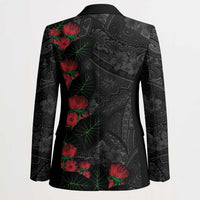 Hawaiian Taro Leaves and Ohia Lehua Blazer Polynesian Tribal Art Tropical Plants Motifs Grayscale LT03 - Polynesian Pride