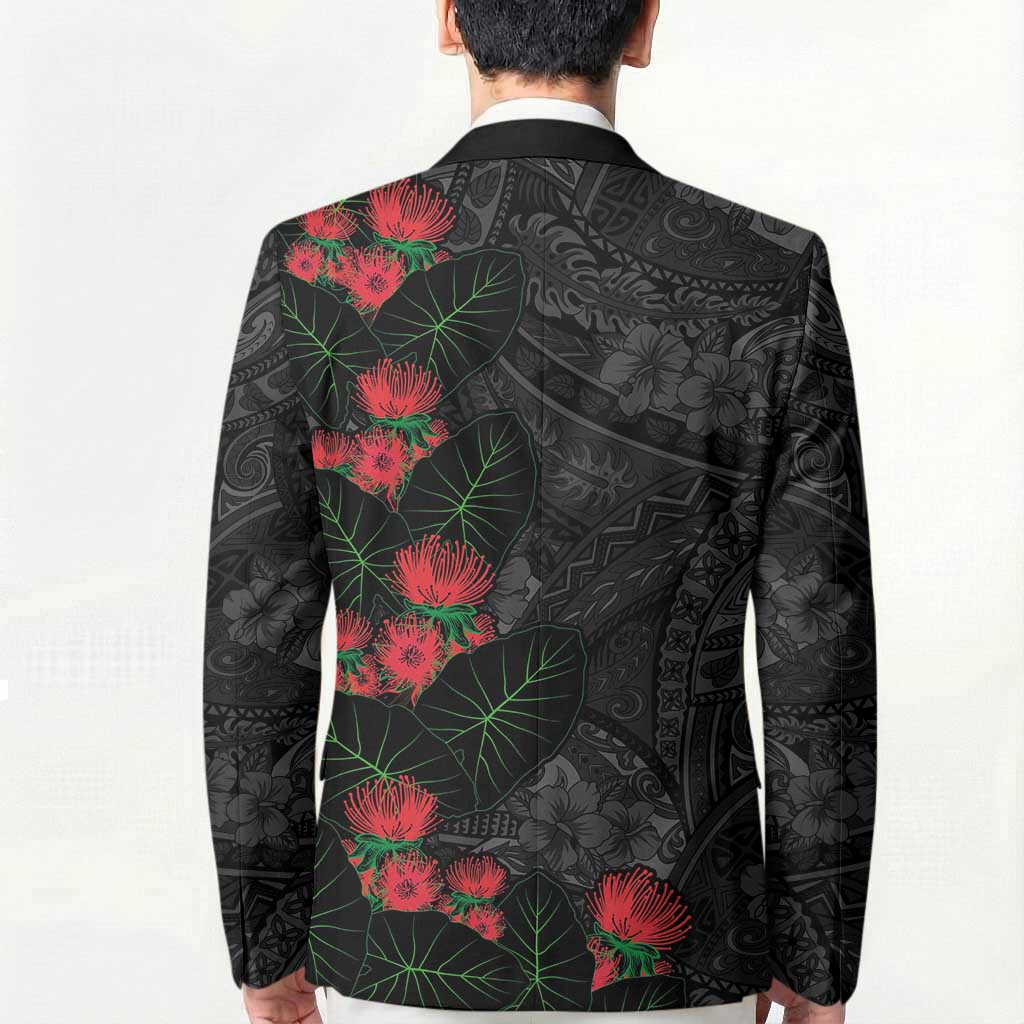 Hawaiian Taro Leaves and Ohia Lehua Blazer Polynesian Tribal Art Tropical Plants Motifs Grayscale LT03 - Polynesian Pride