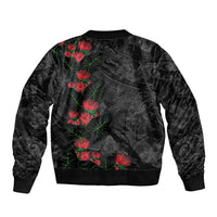 Hawaiian Taro Leaves and Ohia Lehua Bomber Jacket Polynesian Tribal Art Tropical Plants Motifs Grayscale LT03 - Polynesian Pride