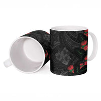 Hawaiian Taro Leaves and Ohia Lehua Ceramic Mug Polynesian Tribal Art Tropical Plants Motifs Grayscale LT03 - Polynesian Pride