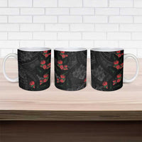 Hawaiian Taro Leaves and Ohia Lehua Ceramic Mug Polynesian Tribal Art Tropical Plants Motifs Grayscale LT03 - Polynesian Pride