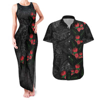 Hawaiian Taro Leaves and Ohia Lehua Couples Matching Tank Maxi Dress and Hawaiian Shirt Polynesian Tribal Art Tropical Plants Motifs Grayscale LT03 Multicolor - Polynesian Pride