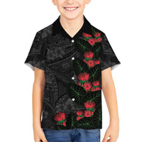 Hawaiian Taro Leaves and Ohia Lehua Family Matching Puletasi and Hawaiian Shirt Polynesian Tribal Art Tropical Plants Motifs Grayscale LT03 Son's Shirt Multicolor - Polynesian Pride