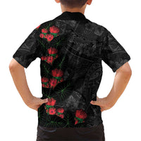 Hawaiian Taro Leaves and Ohia Lehua Family Matching Tank Maxi Dress and Hawaiian Shirt Polynesian Tribal Art Tropical Plants Motifs Grayscale LT03 - Polynesian Pride