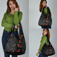 Hawaiian Taro Leaves and Ohia Lehua Grocery Bag Polynesian Tribal Art Tropical Plants Motifs Grayscale