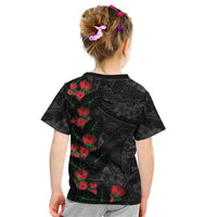 Hawaiian Taro Leaves and Ohia Lehua Kid T Shirt Polynesian Tribal Art Tropical Plants Motifs Grayscale LT03 - Polynesian Pride