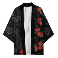 Hawaiian Taro Leaves and Ohia Lehua Kimono Polynesian Tribal Art Tropical Plants Motifs Grayscale LT03 Unisex Multicolor - Polynesian Pride