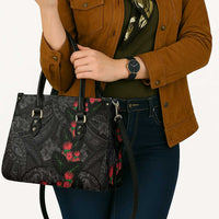 Hawaiian Taro Leaves and Ohia Lehua Leather Bag Polynesian Tribal Art Tropical Plants Motifs Grayscale LT03 - Polynesian Pride