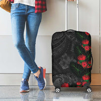 Hawaiian Taro Leaves and Ohia Lehua Luggage Cover Polynesian Tribal Art Tropical Plants Motifs Grayscale LT03 - Polynesian Pride