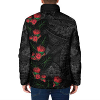 Hawaiian Taro Leaves and Ohia Lehua Padded Jacket Polynesian Tribal Art Tropical Plants Motifs Grayscale LT03 - Polynesian Pride