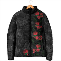 Hawaiian Taro Leaves and Ohia Lehua Padded Jacket Polynesian Tribal Art Tropical Plants Motifs Grayscale LT03 - Polynesian Pride