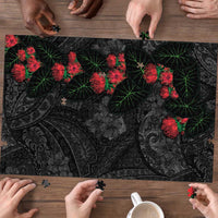 Hawaiian Taro Leaves and Ohia Lehua Puzzle Polynesian Tribal Art Tropical Plants Motifs Grayscale LT03 - Polynesian Pride