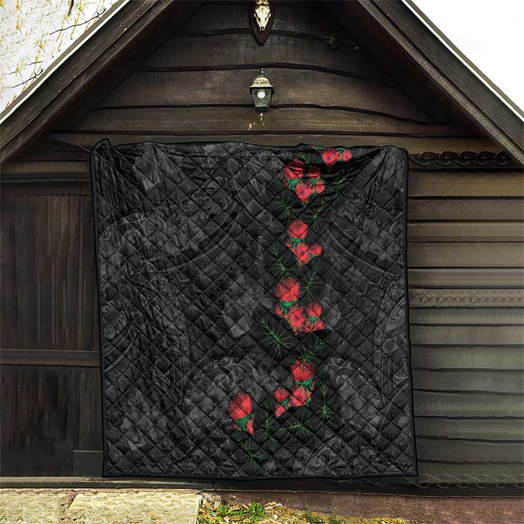 Hawaiian Taro Leaves and Ohia Lehua Quilt Polynesian Tribal Art Tropical Plants Motifs Grayscale LT03 - Polynesian Pride