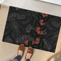 Hawaiian Taro Leaves and Ohia Lehua Rubber Doormat Polynesian Tribal Art Tropical Plants Motifs Grayscale