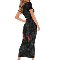 Hawaiian Taro Leaves and Ohia Lehua Short Sleeve Bodycon Dress Polynesian Tribal Art Tropical Plants Motifs Grayscale LT03 - Polynesian Pride