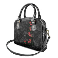 Hawaiian Taro Leaves and Ohia Lehua Shoulder Handbag Polynesian Tribal Art Tropical Plants Motifs Grayscale