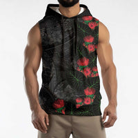 Hawaiian Taro Leaves and Ohia Lehua Sleeveless Hoodie Polynesian Tribal Art Tropical Plants Motifs Grayscale LT03 - Polynesian Pride