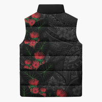 Hawaiian Taro Leaves and Ohia Lehua Sleeveless Puffer Jacket Polynesian Tribal Art Tropical Plants Motifs Grayscale LT03 - Polynesian Pride