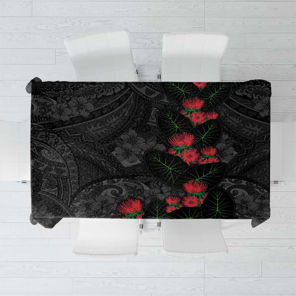 Hawaiian Taro Leaves and Ohia Lehua Tablecloth Polynesian Tribal Art Tropical Plants Motifs Grayscale LT03 Multicolor - Polynesian Pride