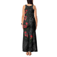 Hawaiian Taro Leaves and Ohia Lehua Tank Maxi Dress Polynesian Tribal Art Tropical Plants Motifs Grayscale LT03 - Polynesian Pride