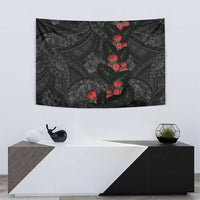 Hawaiian Taro Leaves and Ohia Lehua Tapestry Polynesian Tribal Art Tropical Plants Motifs Grayscale LT03 - Polynesian Pride