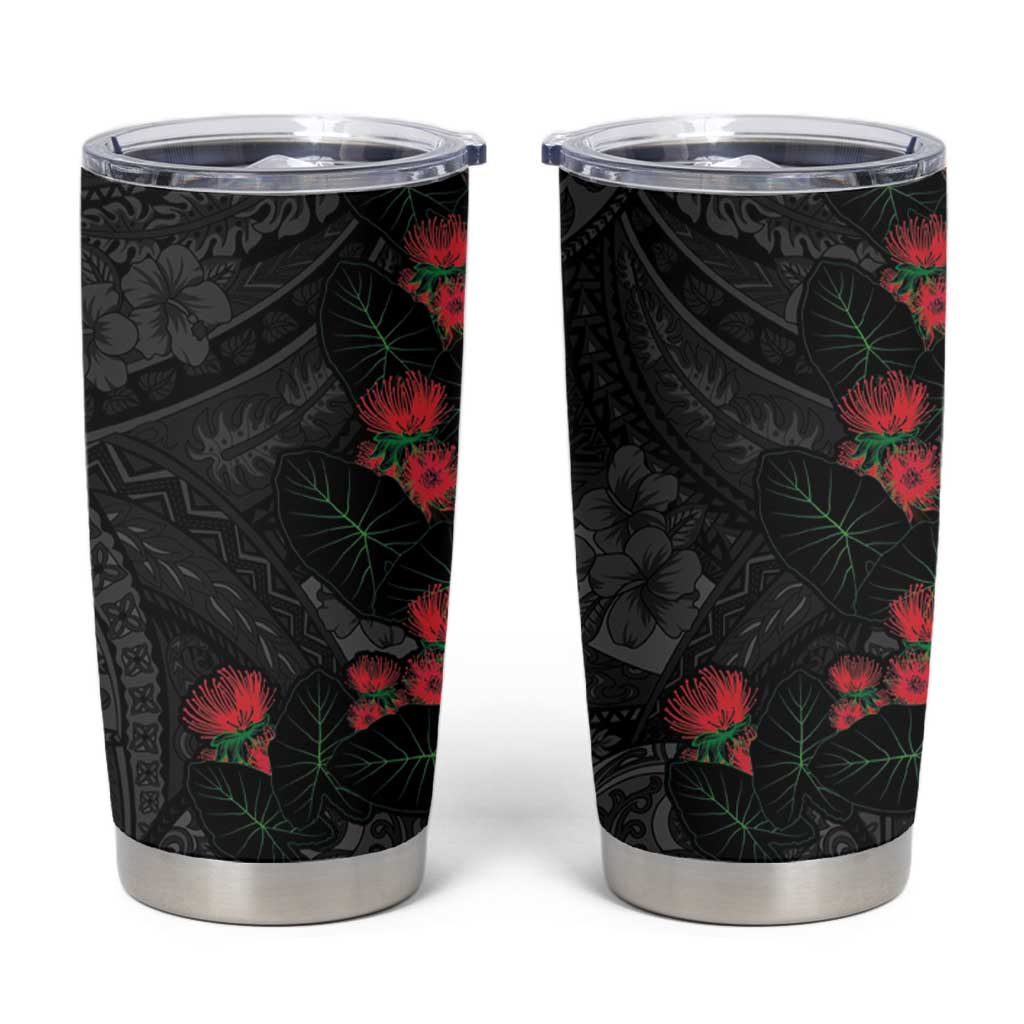 Hawaiian Taro Leaves and Ohia Lehua Tumbler Cup Polynesian Tribal Art Tropical Plants Motifs Grayscale LT03 Multicolor - Polynesian Pride