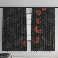 Hawaiian Taro Leaves and Ohia Lehua Window Curtain Polynesian Tribal Art Tropical Plants Motifs Grayscale