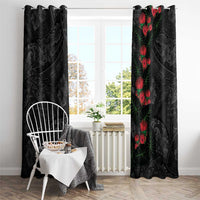 Hawaiian Taro Leaves and Ohia Lehua Window Curtain Polynesian Tribal Art Tropical Plants Motifs Grayscale