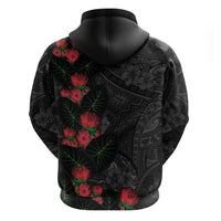 Hawaiian Taro Leaves and Ohia Lehua Zip Hoodie Polynesian Tribal Art Tropical Plants Motifs Grayscale LT03 - Polynesian Pride