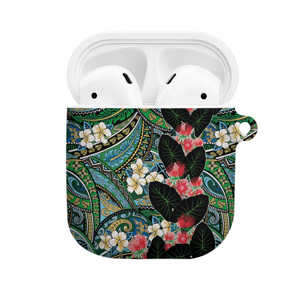 Hawaiian Taro Leaves and Ohia Lehua AirPods Case Polynesian Tribal Art Tropical Plants Motifs Colorful LT03 Multicolor - Polynesian Pride