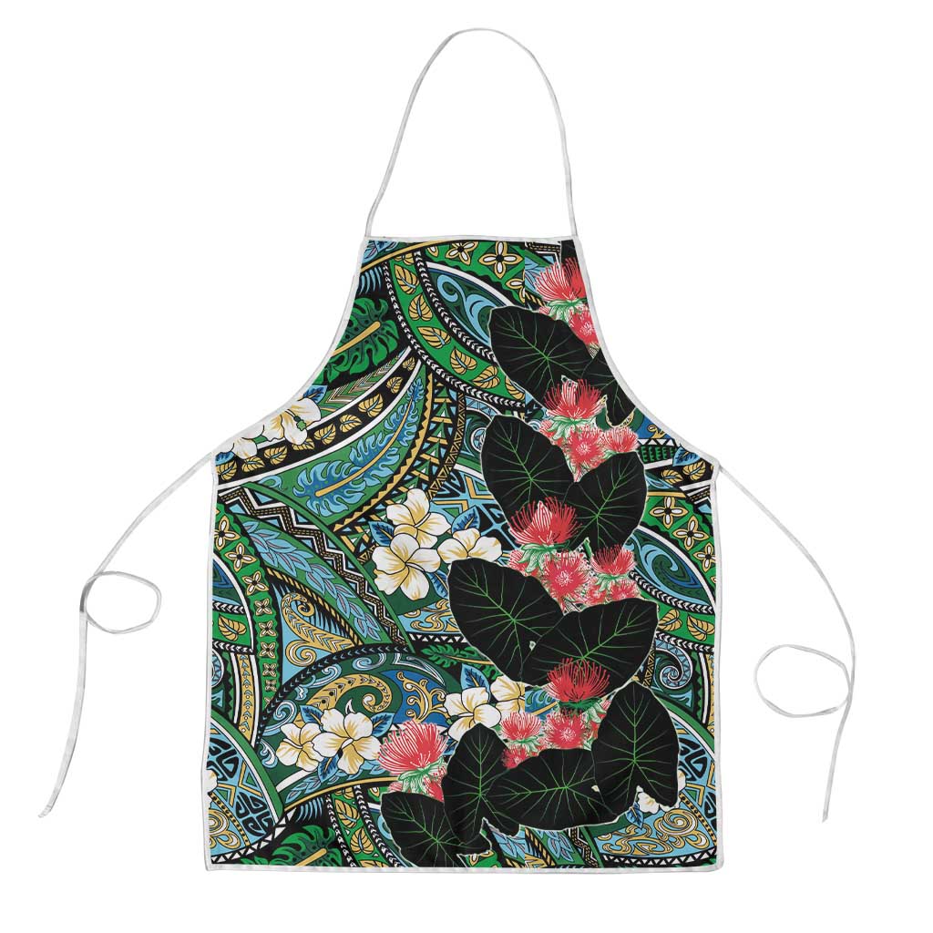 Hawaiian Taro Leaves and Ohia Lehua Apron Polynesian Tribal Art Tropical Plants Motifs Colorful LT03 Multicolor - Polynesian Pride