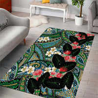 Hawaiian Taro Leaves and Ohia Lehua Area Rug Polynesian Tribal Art Tropical Plants Motifs Colorful LT03 - Polynesian Pride