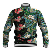 Hawaiian Taro Leaves and Ohia Lehua Baseball Jacket Polynesian Tribal Art Tropical Plants Motifs Colorful