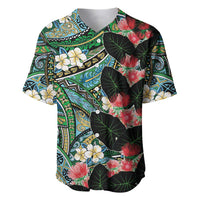 Hawaiian Taro Leaves and Ohia Lehua Baseball Jersey Polynesian Tribal Art Tropical Plants Motifs Colorful