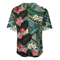 Hawaiian Taro Leaves and Ohia Lehua Baseball Jersey Polynesian Tribal Art Tropical Plants Motifs Colorful