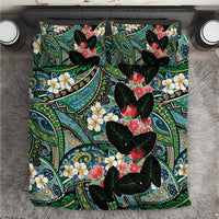 Hawaiian Taro Leaves and Ohia Lehua Bedding Set Polynesian Tribal Art Tropical Plants Motifs Colorful