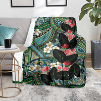 Hawaiian Taro Leaves and Ohia Lehua Blanket Polynesian Tribal Art Tropical Plants Motifs Colorful