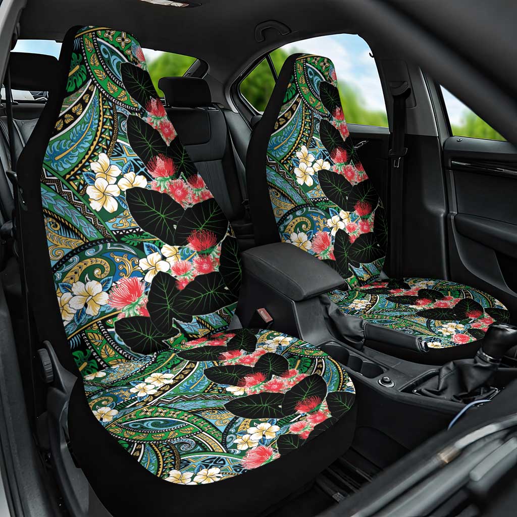 Hawaiian Taro Leaves and Ohia Lehua Car Seat Cover Polynesian Tribal Art Tropical Plants Motifs Colorful LT03 One Size Multicolor - Polynesian Pride