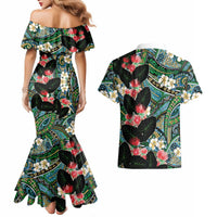 Hawaiian Taro Leaves and Ohia Lehua Couples Matching Mermaid Dress and Hawaiian Shirt Polynesian Tribal Art Tropical Plants Motifs Colorful LT03 - Polynesian Pride