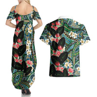 Hawaiian Taro Leaves and Ohia Lehua Couples Matching Summer Maxi Dress and Hawaiian Shirt Polynesian Tribal Art Tropical Plants Motifs Colorful LT03 - Polynesian Pride